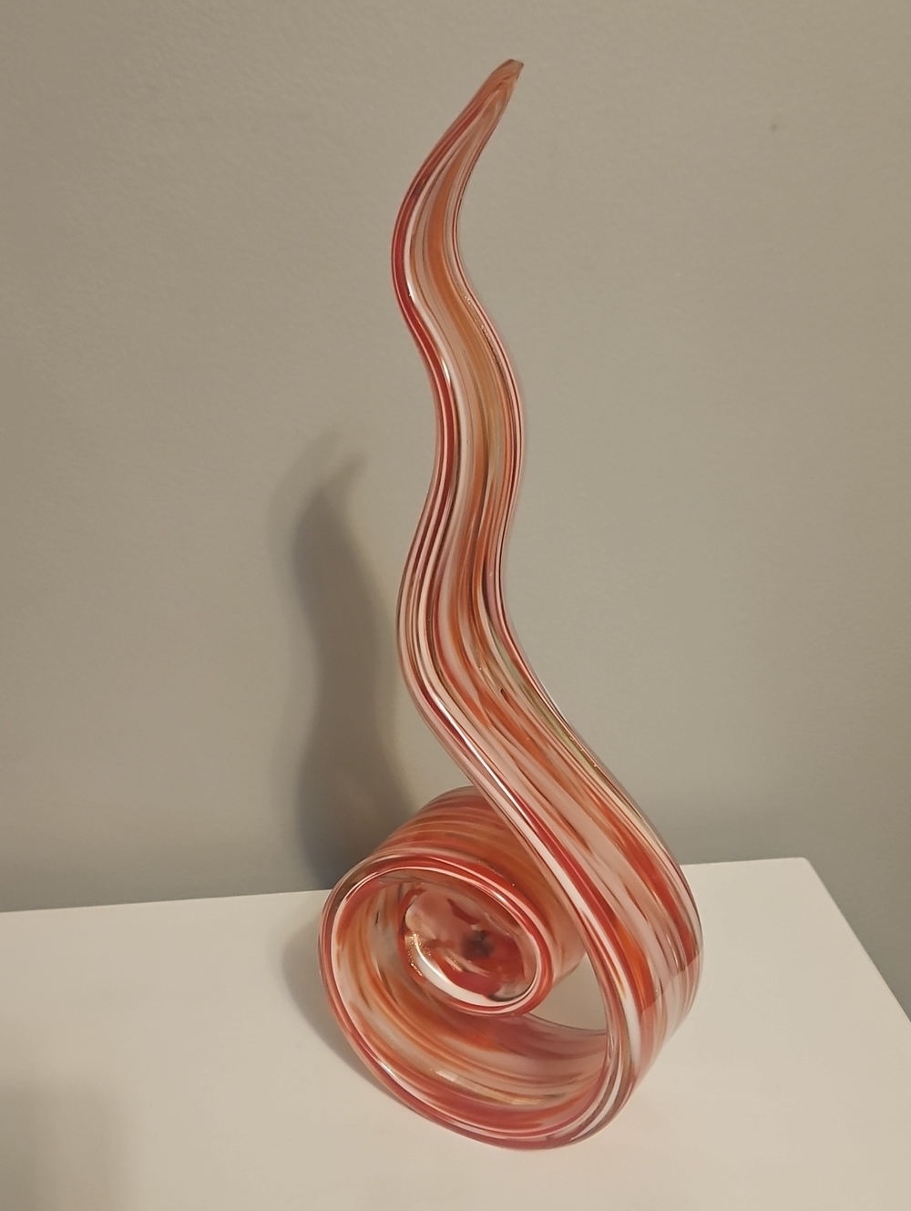 Hand-Blown Red Swirl Glass Sculpture - Decorative Home Art